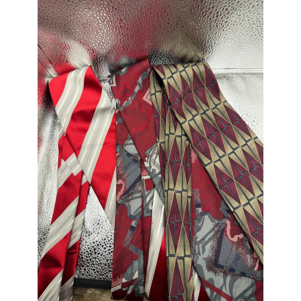 Vintage Designer Tie Lot Bill Blass Halston III Facets Red Geometric Abstract 3p